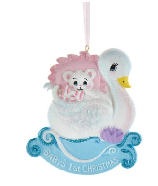 ''Baby's 1st Christmas'' Pink Swan Ornament