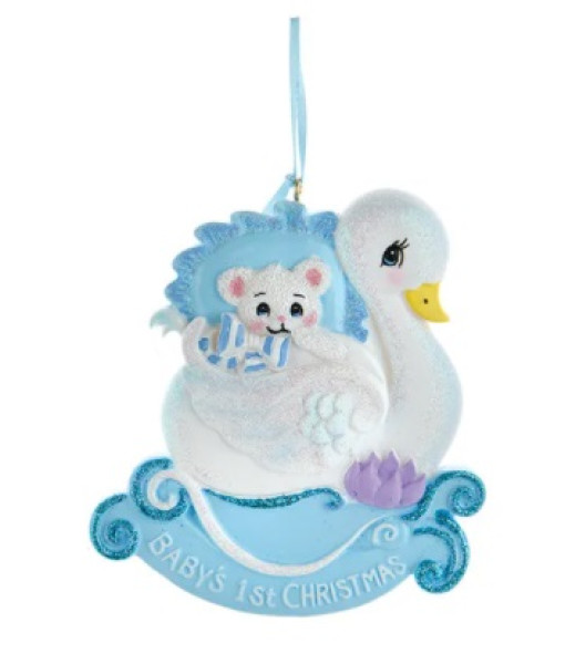 ''Baby's 1st Christmas'' Blue Swan Ornament