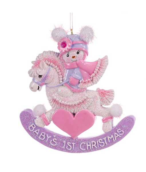''Baby's 1st Christmas'' Pink Rocking Horse Ornament
