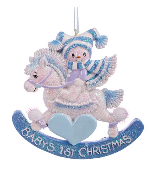''Baby's 1st Christmas'' Blue Rocking Horse Ornament