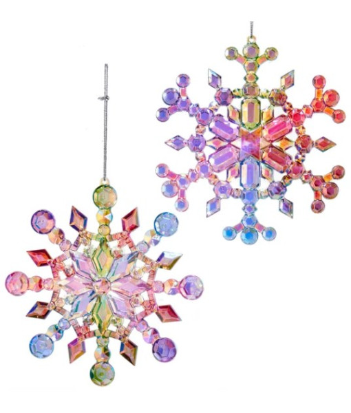 Ornement flocon de neige irisé multicolore