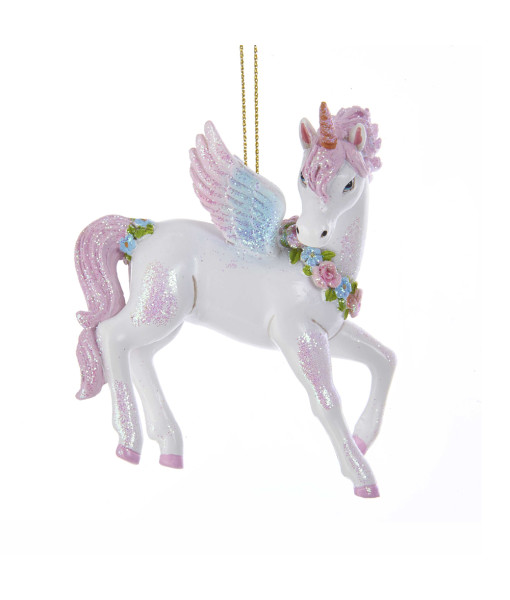 Ornament, majestic winged pink and white unicorn