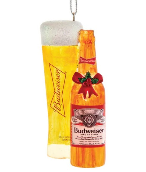 Resin ornament, Tall Glass of Budweiser with bottle