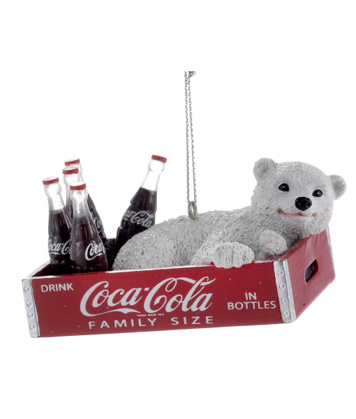 Ornement, caisse de bouteilles de coca cola avec ourson polaire