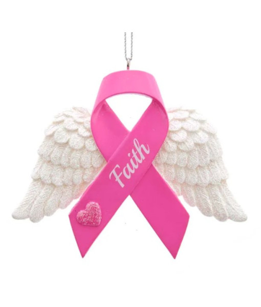 Ornament, Pink Ribbon with angel wings