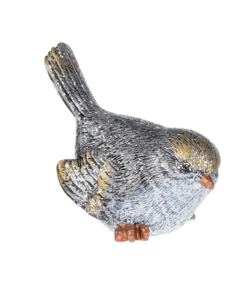 Oiseau des bois en argent et or, déco d'étagère. Mesure 5 cm.