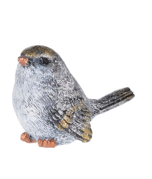 Oiseau des bois en argent et or, déco d'étagère. Mesure 5 cm.