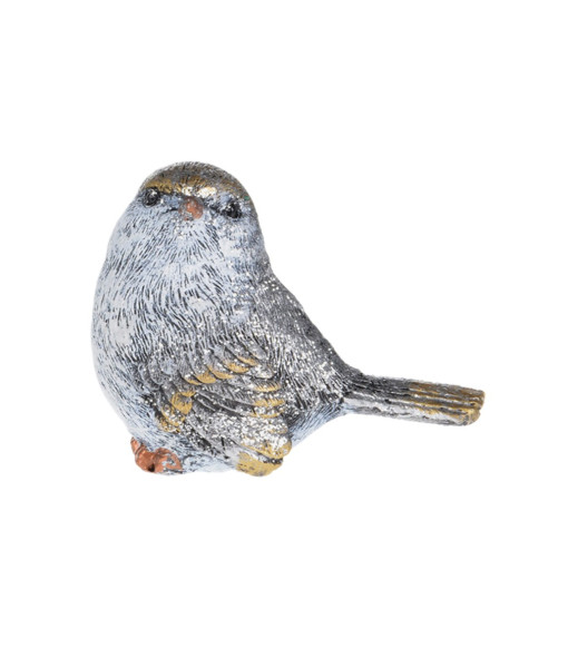 Oiseau des bois en argent et or, déco d'étagère. Mesure 5 cm.