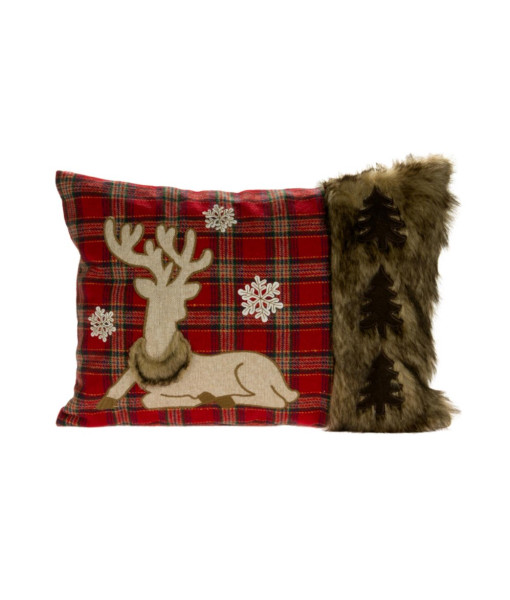 Red Plaid Deer Cushion