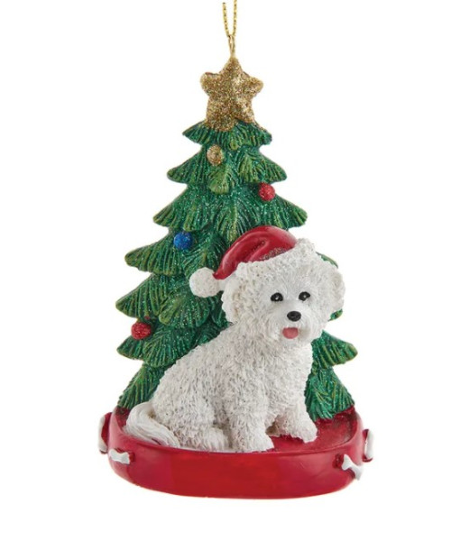 Bichon Frise Ornament with Christmas tree