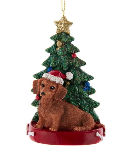 Dachshund ornament with Christmas tree
