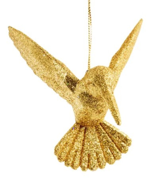 Ornament, golden glitter hummingbird