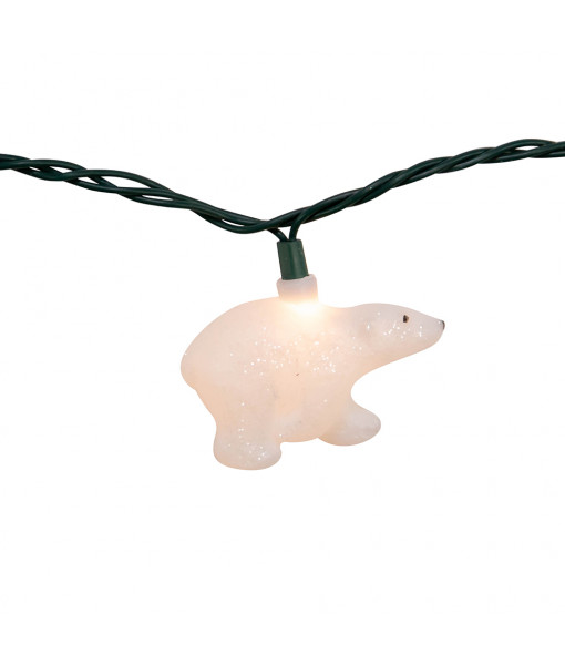 10-Light White Glitter Bear Light Set
