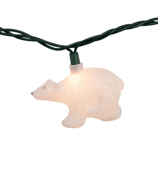 10-Light White Glitter Bear Light Set