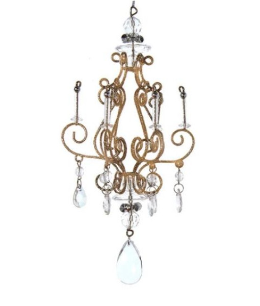 Ornament, golden coloured chandelier with acrylic crystals