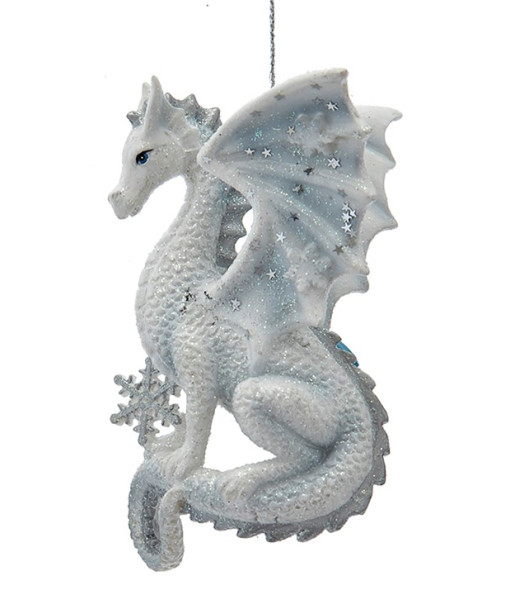 Ornament, silver and white spangled dragon
