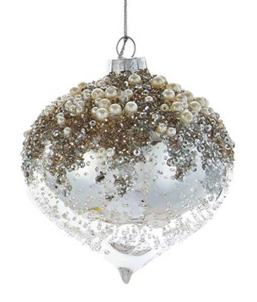 Onion shape Glass ornament, Silver and Ice design