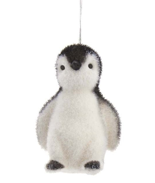 Ornament, cute baby penguin in flocked finish