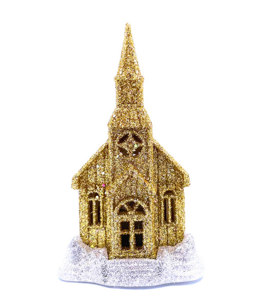 Ornament, Glittery Silver and Gold LED lit Church