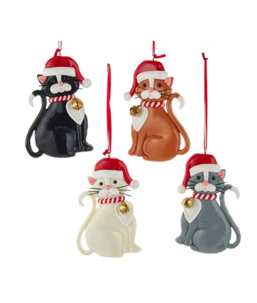 Chat à poils noirs avec bonnet de Noel et cloche