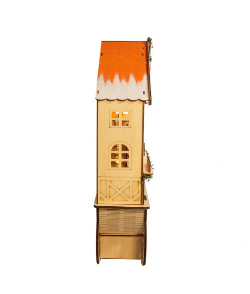 Musical Wooden Wagon with Christmas Village Scene
