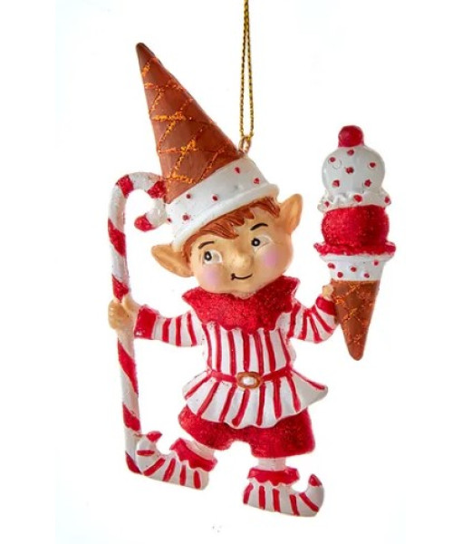 Tree Ornament, Peppermint Elf with Ice Cream cone