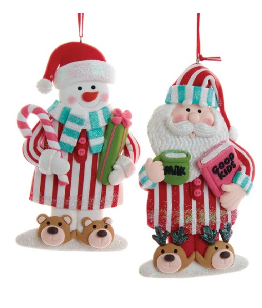 ornement, Père Noël en pyjama couleur canne à sucre