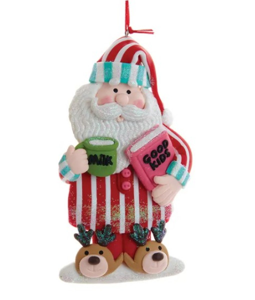 Tree ornament, Santa in candy cane pajamas