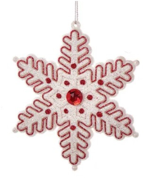 Tree Ornament, White and Red Candy Cane Snowflake