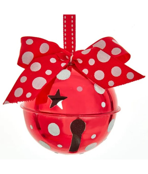 Ornament, 90mm Red Bell with White Polka Dots