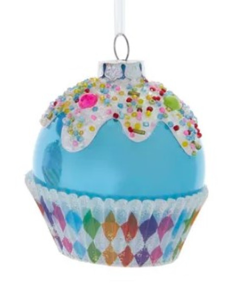 Glass Blue Cupcake Ornament