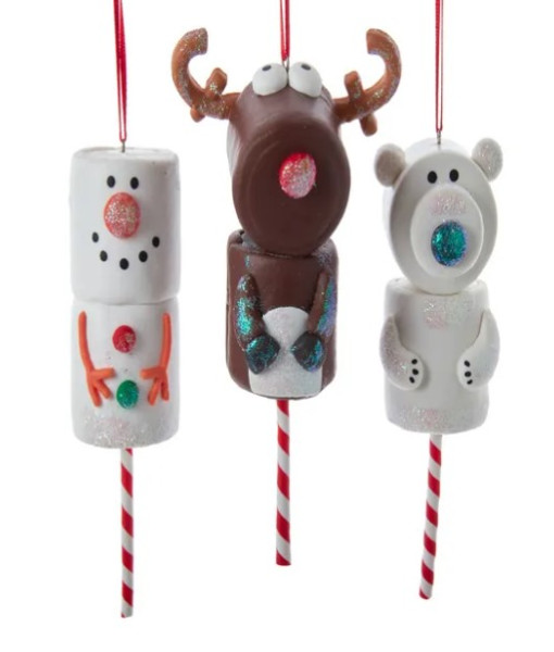 Ornament, marshmallow reindeer on a stick