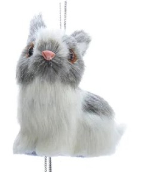 Grey and White Furry Bunny Ornament