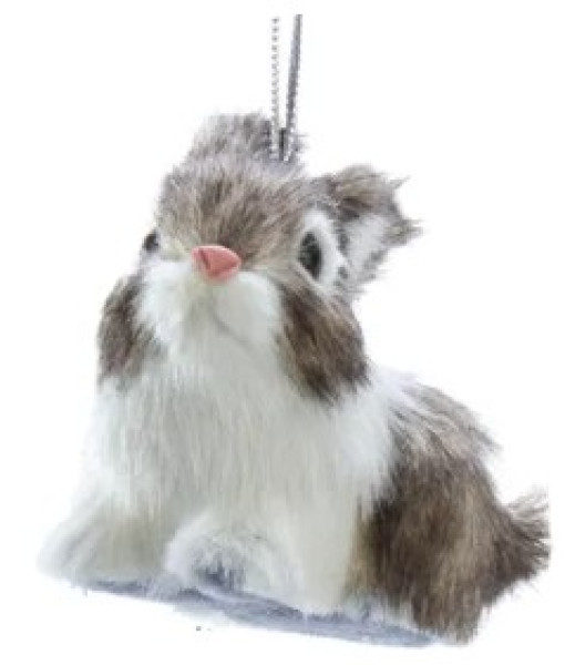 Brown and White Furry Bunny Ornament