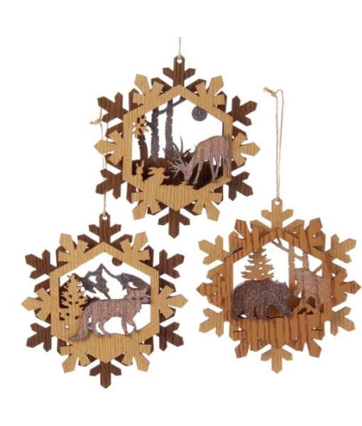 Ornement couronne en bois avec ours