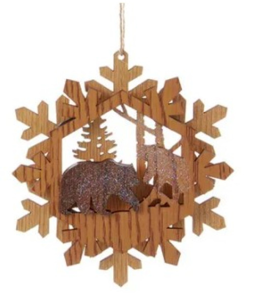 Wooden Wreath with Bear Ornament