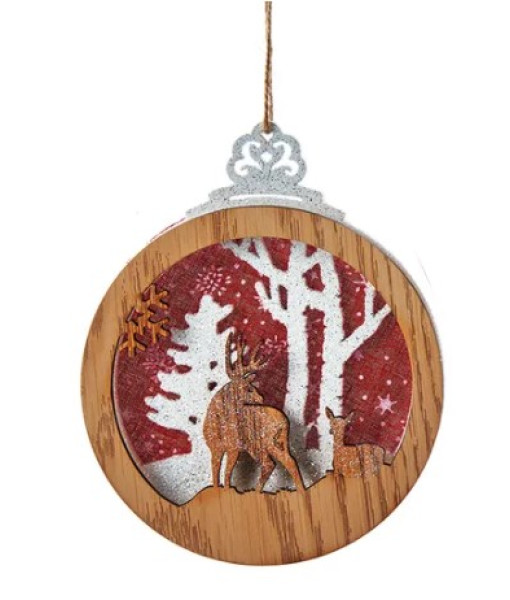 Round Wooden Deer Ornament
