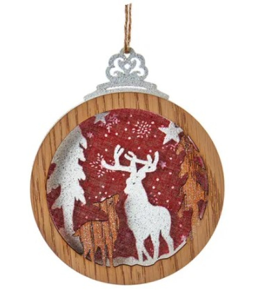 Round Wooden White Deer Ornament