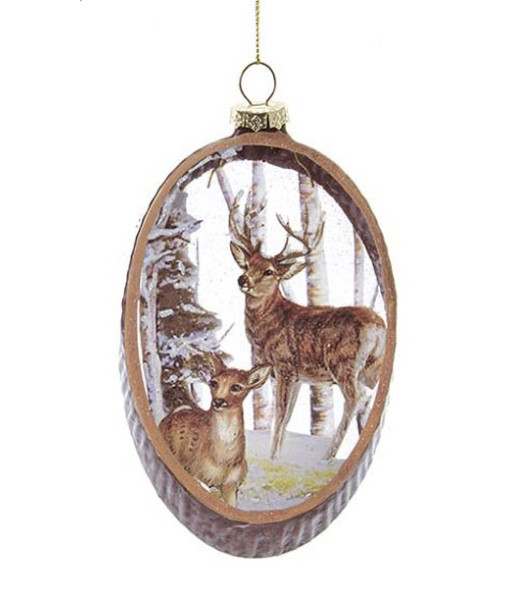 Glass oval ornament with deer