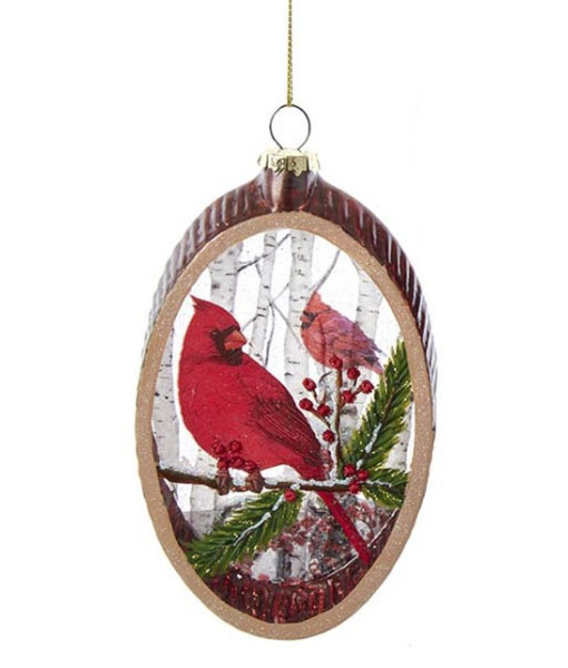 Glass Oval Ornament with Cardinal