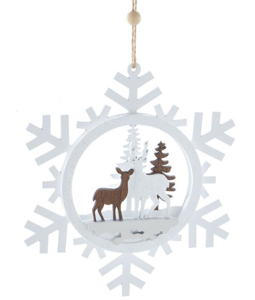 White Snowflake with Deer and Fawn Ornament