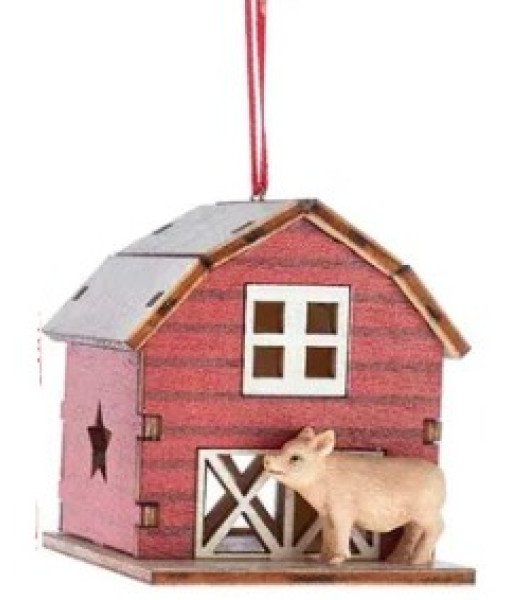 Barn with Pig Ornament