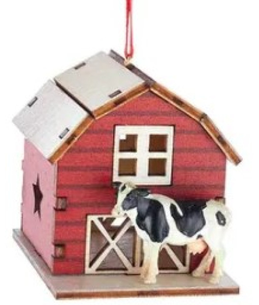 Barn with Cow Ornament