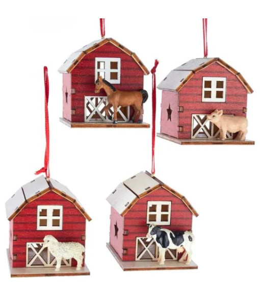 Barn with Sheep Ornament