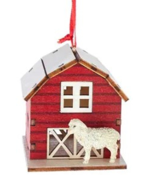 Barn with Sheep Ornament