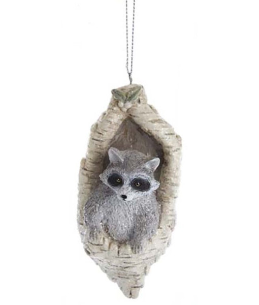 Raccoon in Bark Tree Ornament