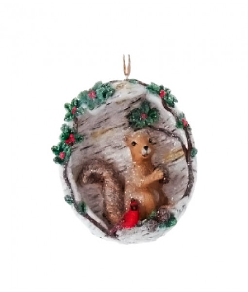 Birch Berry Squirrel with Cardinal Ornament