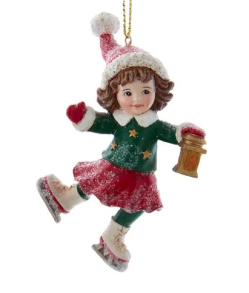 German Ice Skating Girl with Brown Hair Ornament
