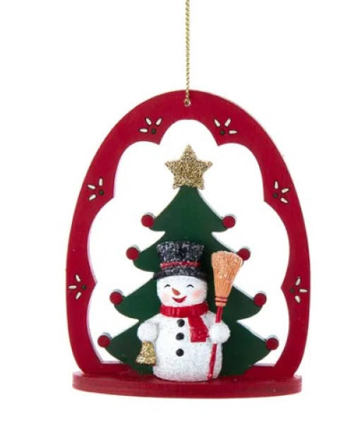 Traditional German Red Arch, with Snowman. Tree Ornament