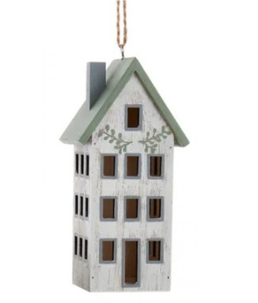 Ornament, wooden house, sage and ivory colours